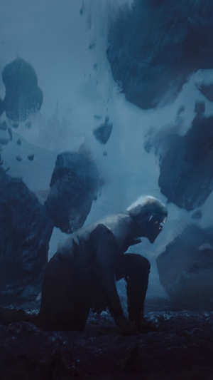 Kylo Ren from Star Wars in a rocky environment