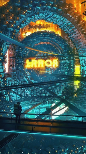 Sci-fi digital art with ERROR sign