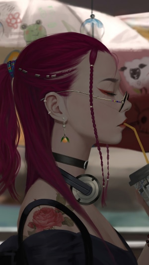 Woman with red hair drinking from a cup