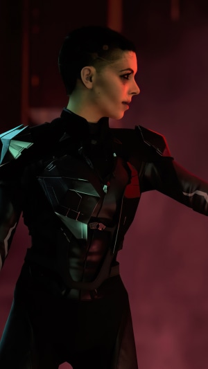 Woman in futuristic armor