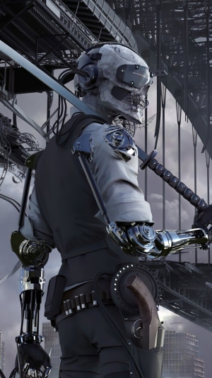 Cyberpunk Skeleton Warrior with Katana