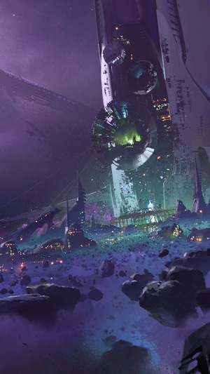 Destiny 2 concept art of a space station city