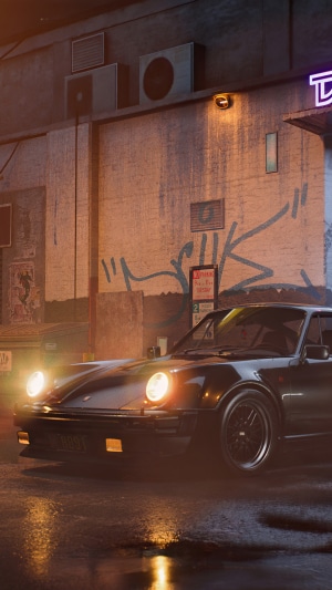 Black Porsche 911 in a Grungy Alleyway