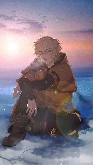 Thorfinn from Vinland Saga sitting in snow