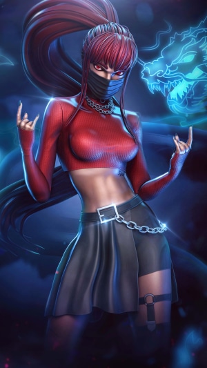 Anime girl with red hair and mask