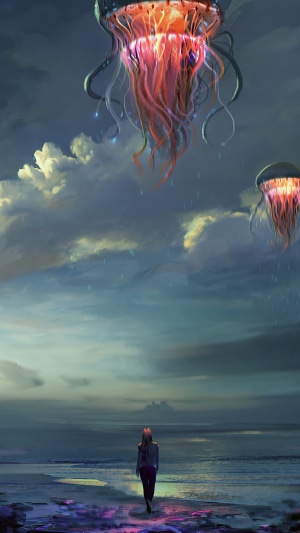 Giant Jellyfish Overlooking a Beach
