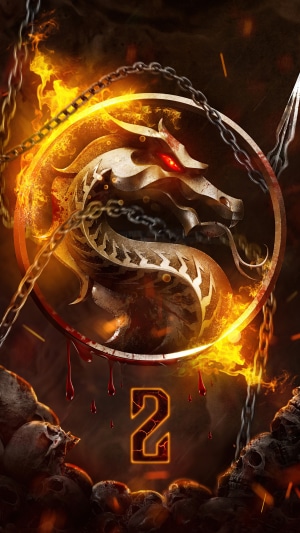 Mortal Kombat 2 Dragon Logo with Skulls and Flames