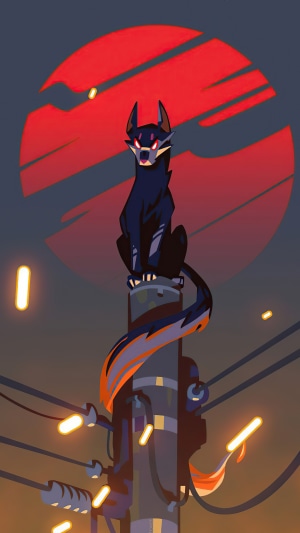 Minimalist digital art of a fox on a pole