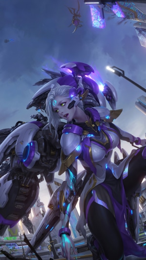 Sci-fi artwork of a female cyborg warrior