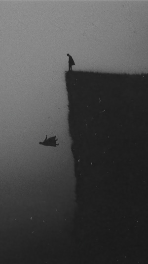 Man standing on a cliff edge with reflection