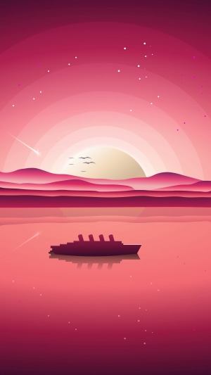 Minimalist sunset over water with ship