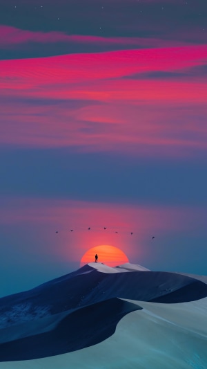 Digital art artwork with sunset and desert landscape