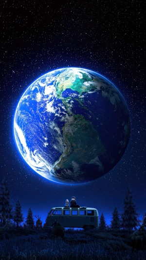 Couple on Van Roof Watching Earth from Space