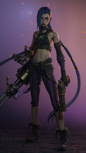 Jinx from League of Legends with weapons