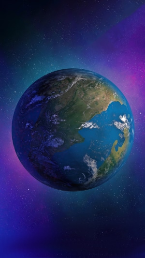 Digital artwork of planet Earth in a starry nebula
