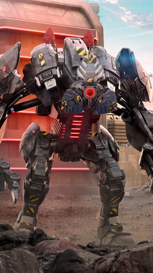 Mech robot with red laser gun