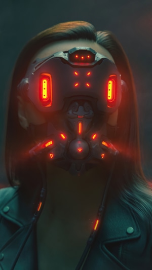Cyberpunk mask with glowing red lights