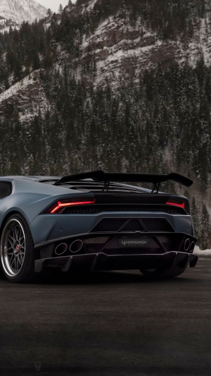 Lamborghini Huracan with Spoiler in Snowy Mountains
