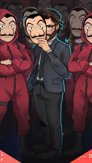Professor from Money Heist holding a mask