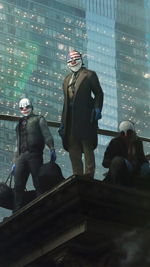 Payday 2 characters on a rooftop