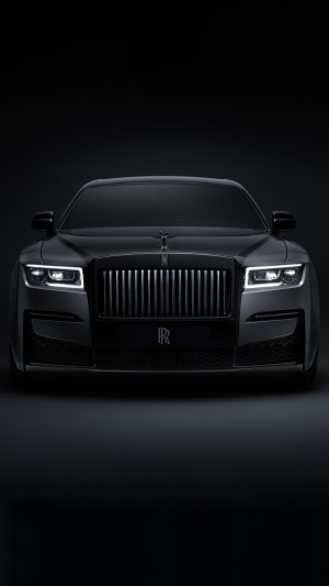 Front view of a black Rolls-Royce Ghost