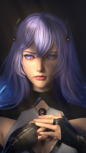 Crying Sci-fi Woman with Purple Hair
