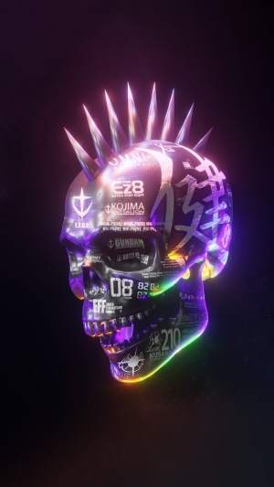 Skull with spikes and Japanese text