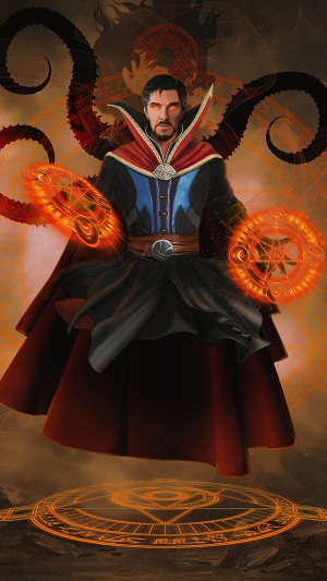 Doctor Strange casting spells with tentacles in background