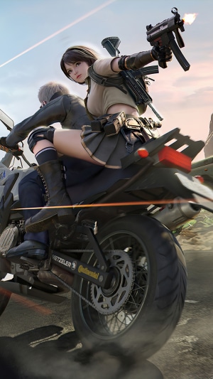 Girl with gun on motorcycle from Garena Free Fire 4K