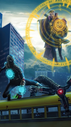 Spider-Man and Doctor Strange in a city