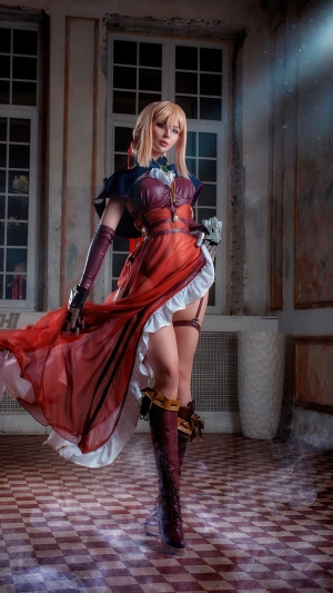 Violet Evergarden in a red dress