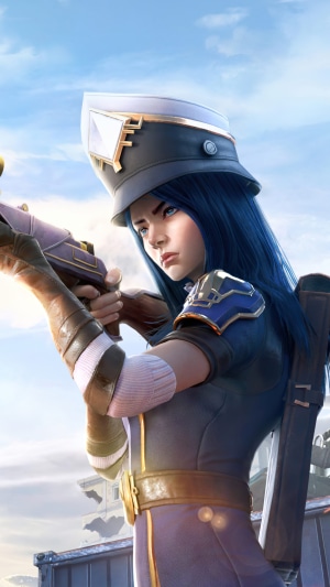 Woman with blue hair aiming a rifle in PUBG 4K