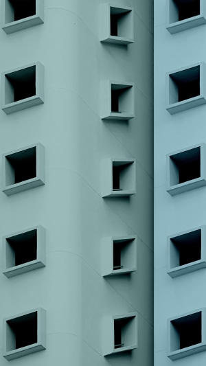 Minimalist building facade with square windows