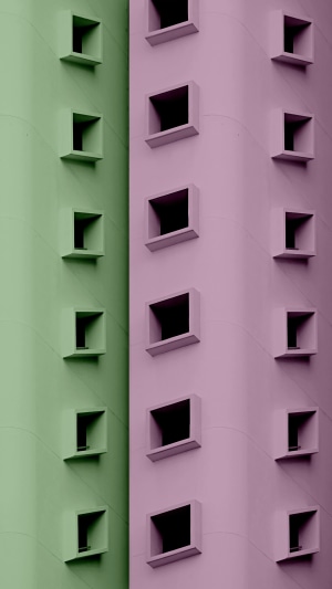 Minimalist building facade with square windows