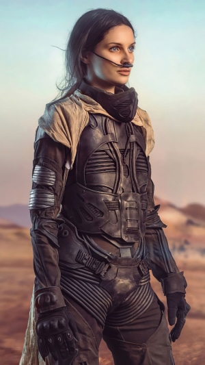 Chani from Dune in a desert environment