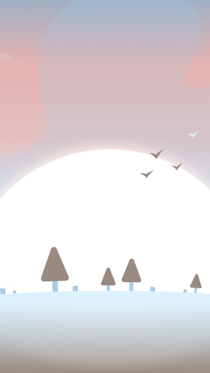 Minimalist digital artwork of a serene landscape at sunrise