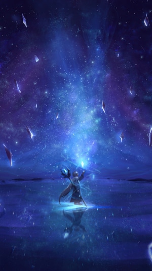 Fantasy character casting magic under a starry sky