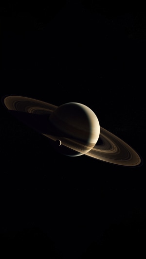 Saturn and its moon in space, digital art 4K