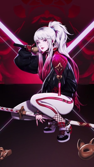 Anime girl with microphone and katana
