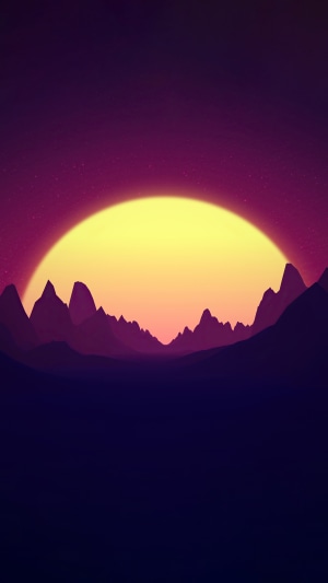 Minimalist Retrowave Mountains with Large Sun