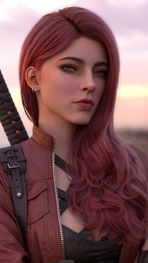 Redhead woman with sword, digital art