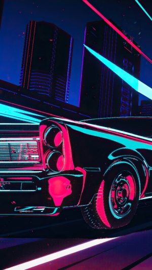 Retro car in neon city