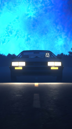Digital art of a DeLorean car at night