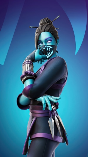 Fortnite character with blue skin and mask