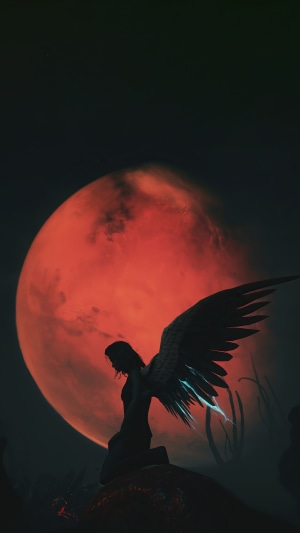 Warframe angel with red moon