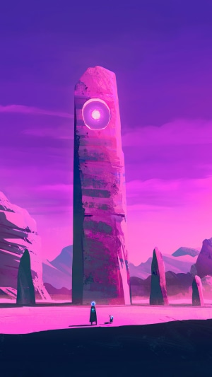 Digital art of a monolith with a glowing orb