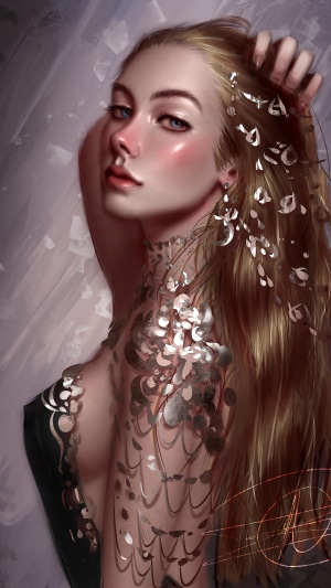Fantasy girl with silver adornments on Artstation