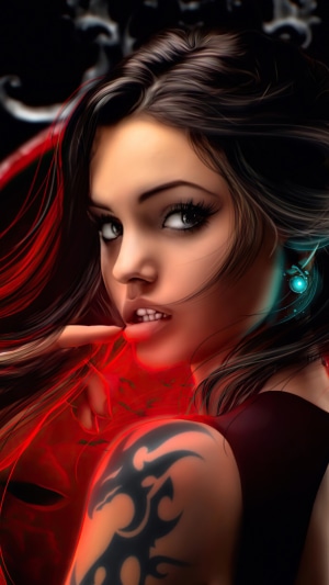 Digital art of a woman with a tattoo