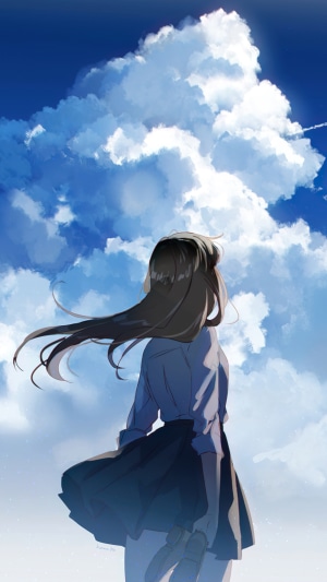 Anime girl looking up at the clouds
