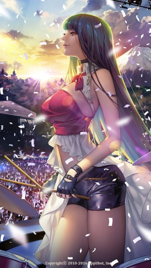 Anime girl drummer performing at a concert